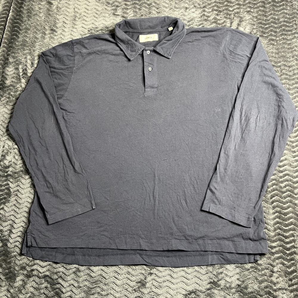 Buck Mason Sueded Cotton Long Sleeve Polo Navy size 2XL